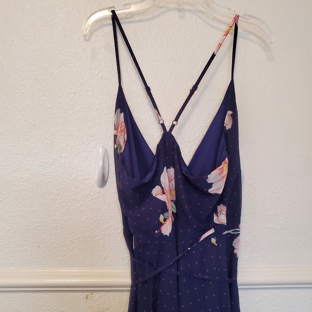 Lulus Maxi Dress Loiselle Navy Blue Floral Print Polka Dot Wrap Dress Size M NWT - Picture 11 of 16